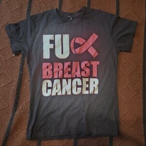 NWOT Women's FU Breast Cancer Black T-Shirt with Pink Ribbon